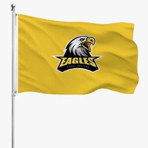 A yellow flag with an eagle on it.