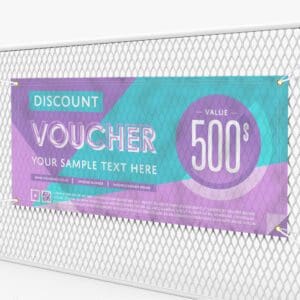 A close up of a voucher on a fence