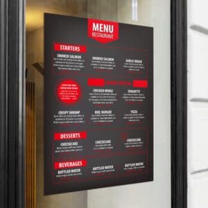 A menu board hanging on the wall of a restaurant.